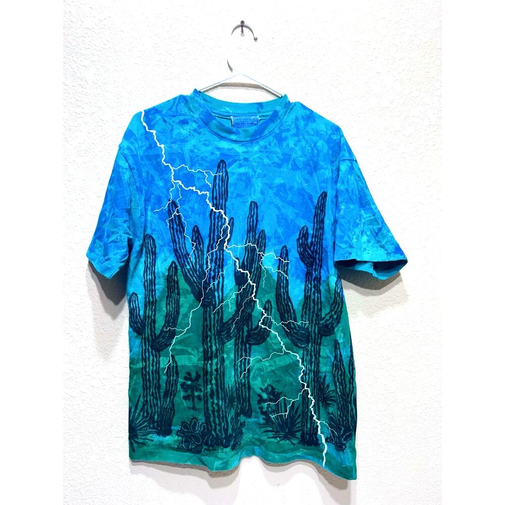 Vintage Local Color Cactus Desert Lightning Shirt Large 80s Tag